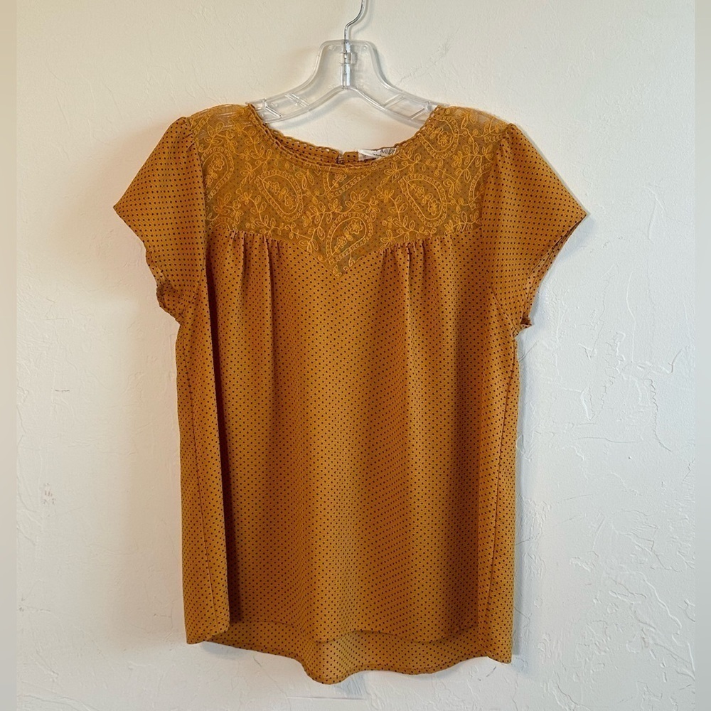Baby Doll Mustard Yellow Boho Lace collar Blouse Sz S